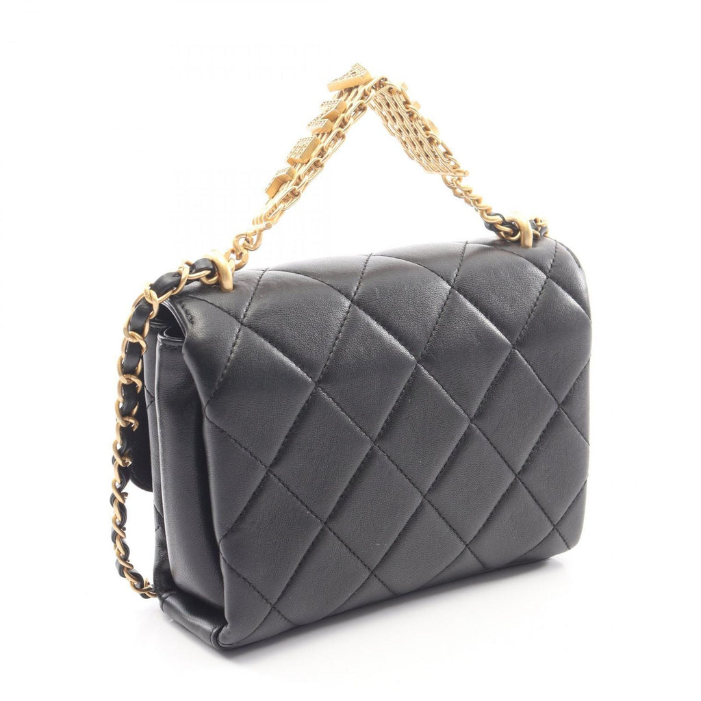 Chanel Shoulder Bag Quilted Mini Flap 2-Way Black Lambskin — view 2