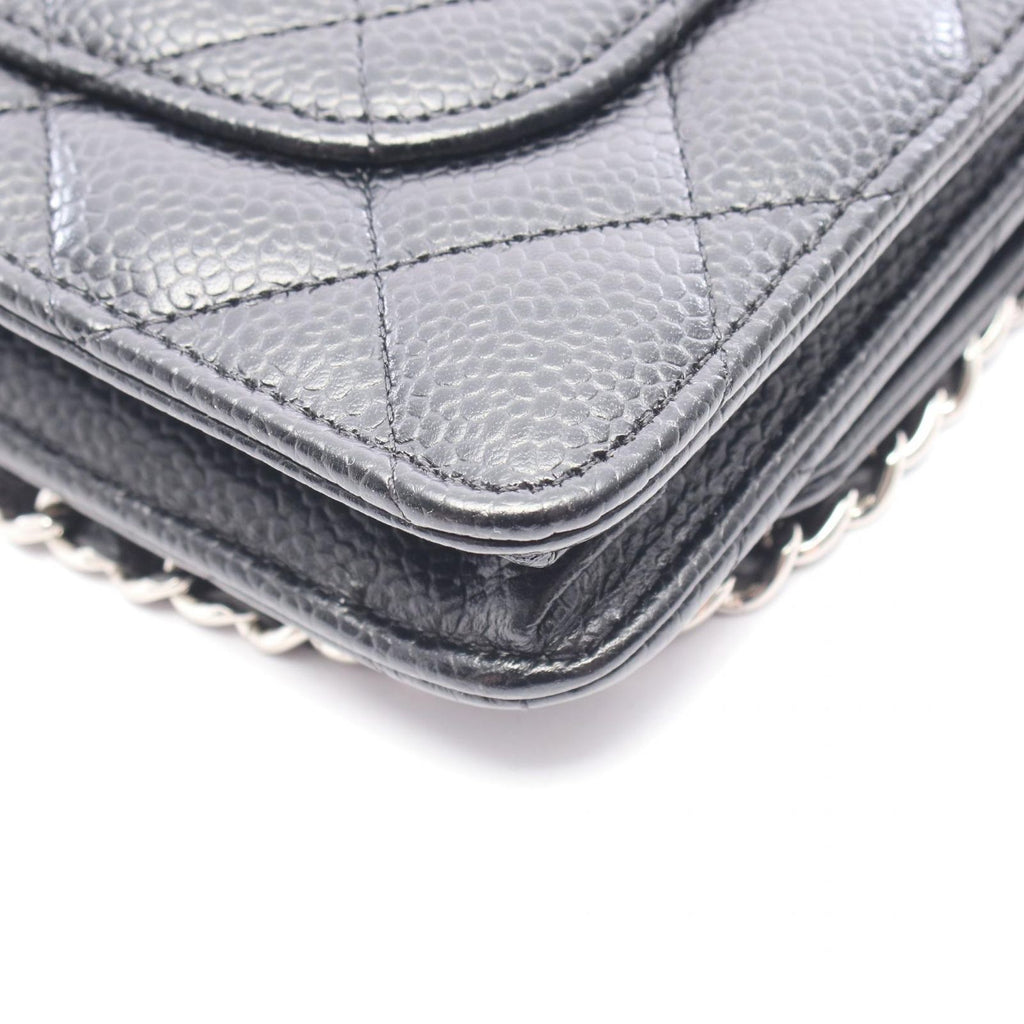 Chanel Shoulder Bag Quilted Black Caviar Leather Chain Wallet — view 7