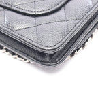Chanel Shoulder Bag Quilted Black Caviar Leather Chain Wallet — view 7
