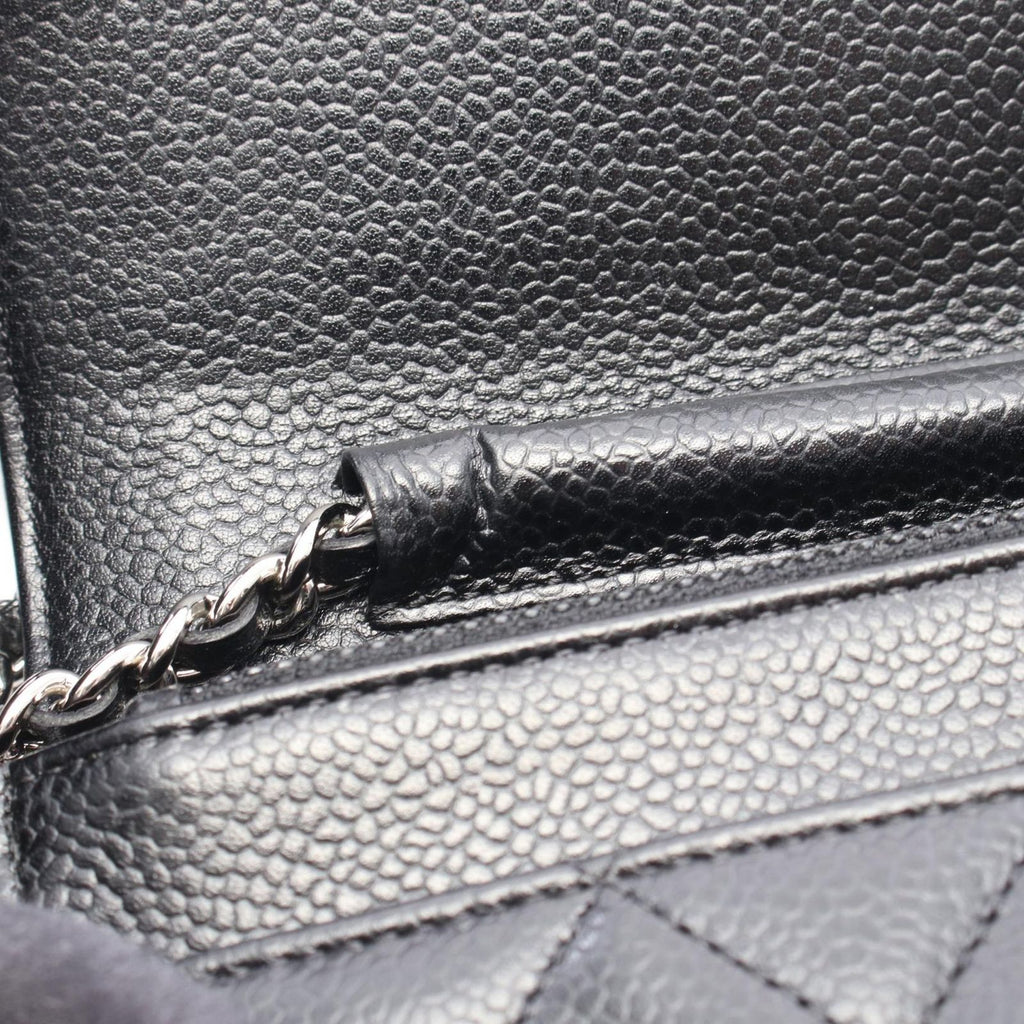 Chanel Shoulder Bag Quilted Black Caviar Leather Chain Wallet — view 6