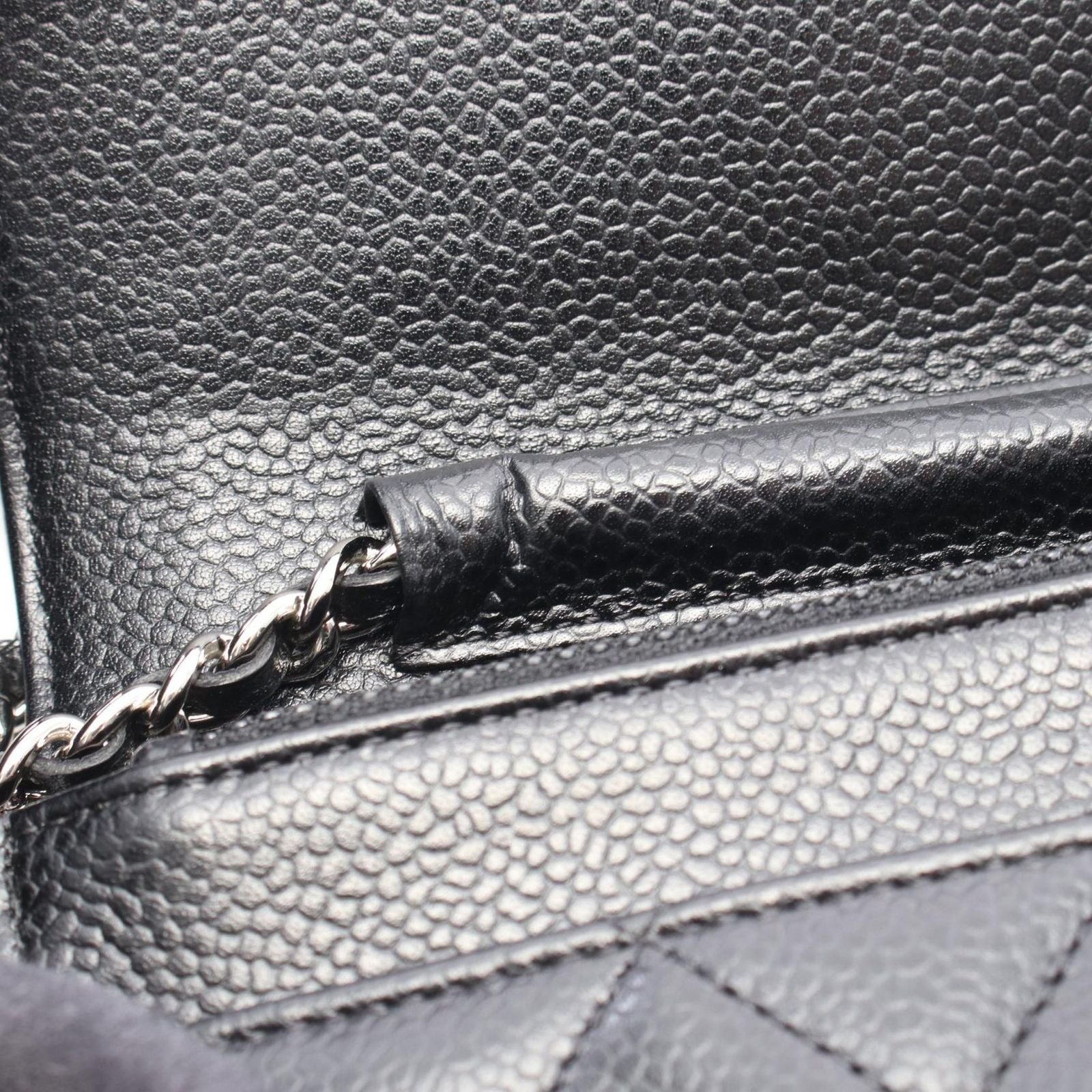 Chanel Shoulder Bag Quilted Black Caviar Leather Chain Wallet — view 6