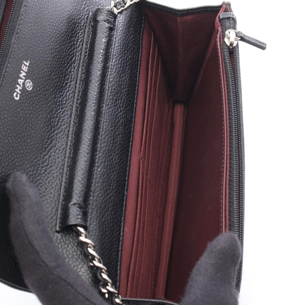 Chanel Shoulder Bag Quilted Black Caviar Leather Chain Wallet — view 3
