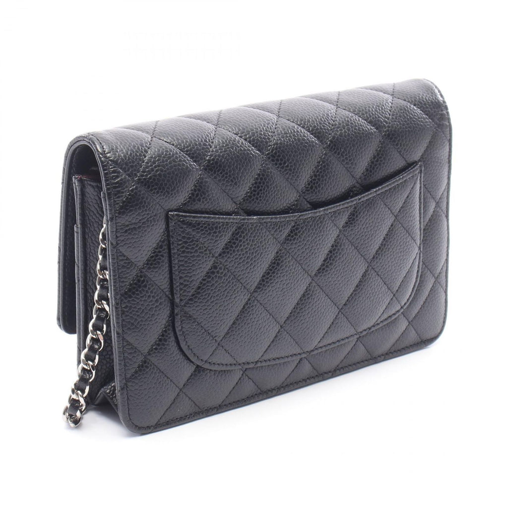 Chanel Shoulder Bag Quilted Black Caviar Leather Chain Wallet — view 2