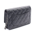 Chanel Shoulder Bag Quilted Black Caviar Leather Chain Wallet — view 2