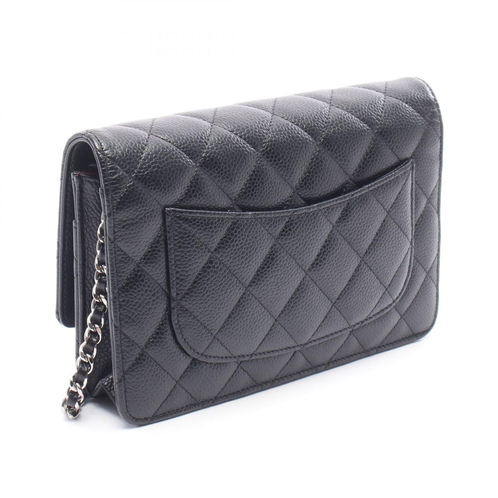 Chanel Shoulder Bag Quilted Black Caviar Leather Chain Wallet — view 2