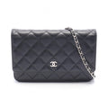 Chanel Shoulder Bag Quilted Black Caviar Leather Chain Wallet