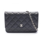 Chanel Shoulder Bag Quilted Black Caviar Leather Chain Wallet