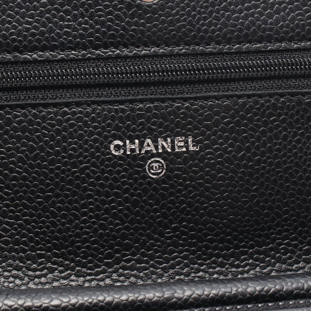 Chanel Shoulder Bag Quilted Black Caviar Leather Chain Wallet — view 4