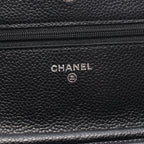 Chanel Shoulder Bag Quilted Black Caviar Leather Chain Wallet — view 4