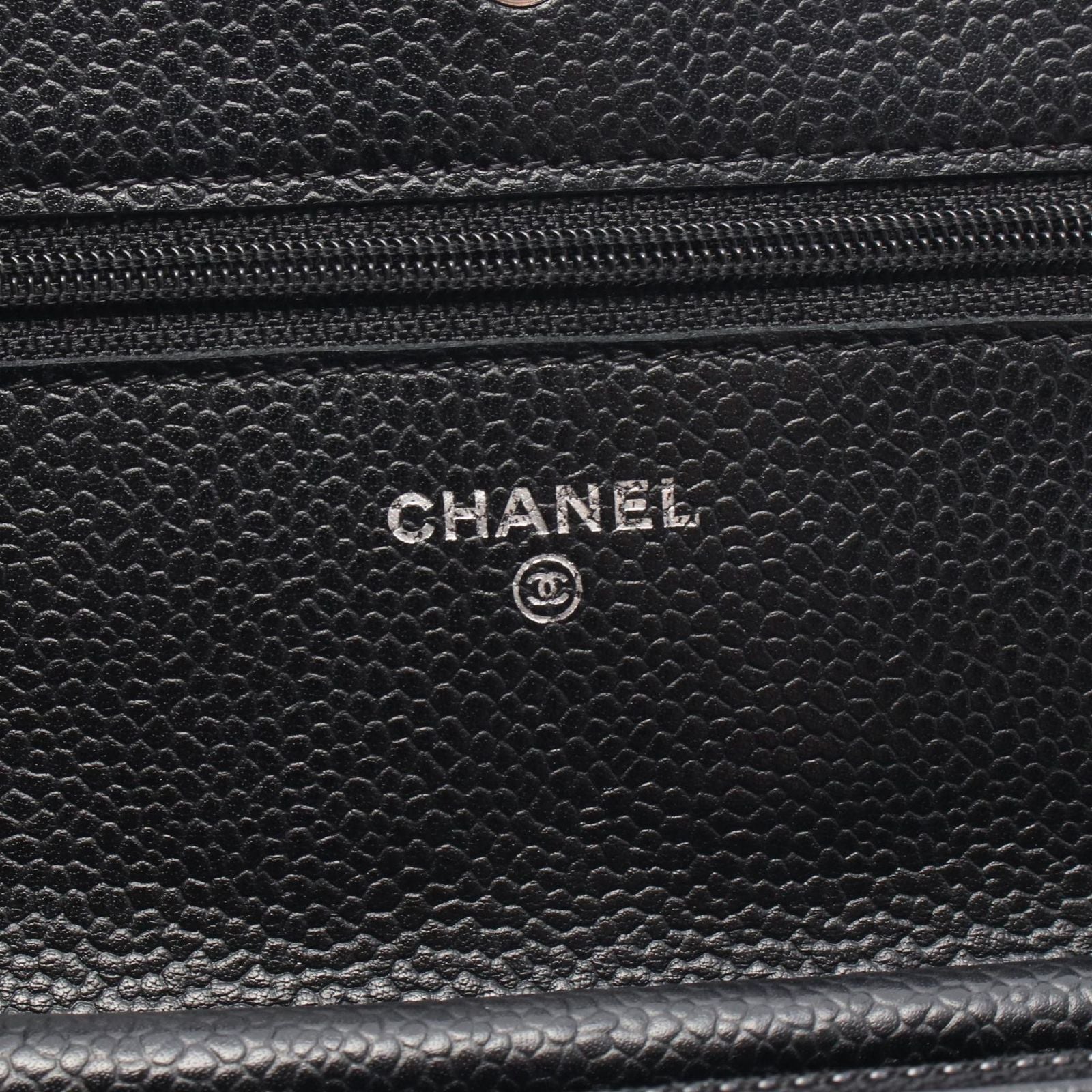 Chanel Shoulder Bag Quilted Black Caviar Leather Chain Wallet — view 4