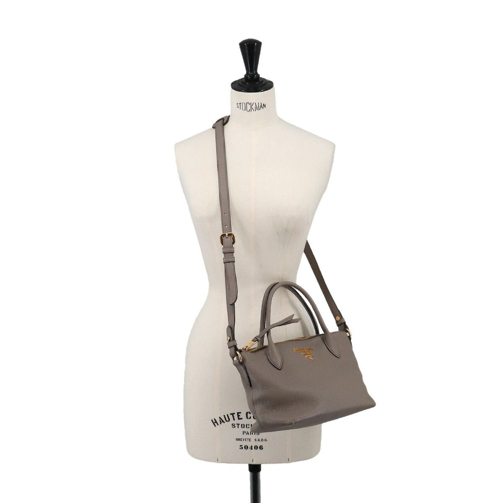 Prada 2-Way Leather Gray Gold Shoulder — view 9