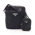 Prada Shoulder Bag Re-Nylon Black Nylon Saffiano Leather Triangle Logo