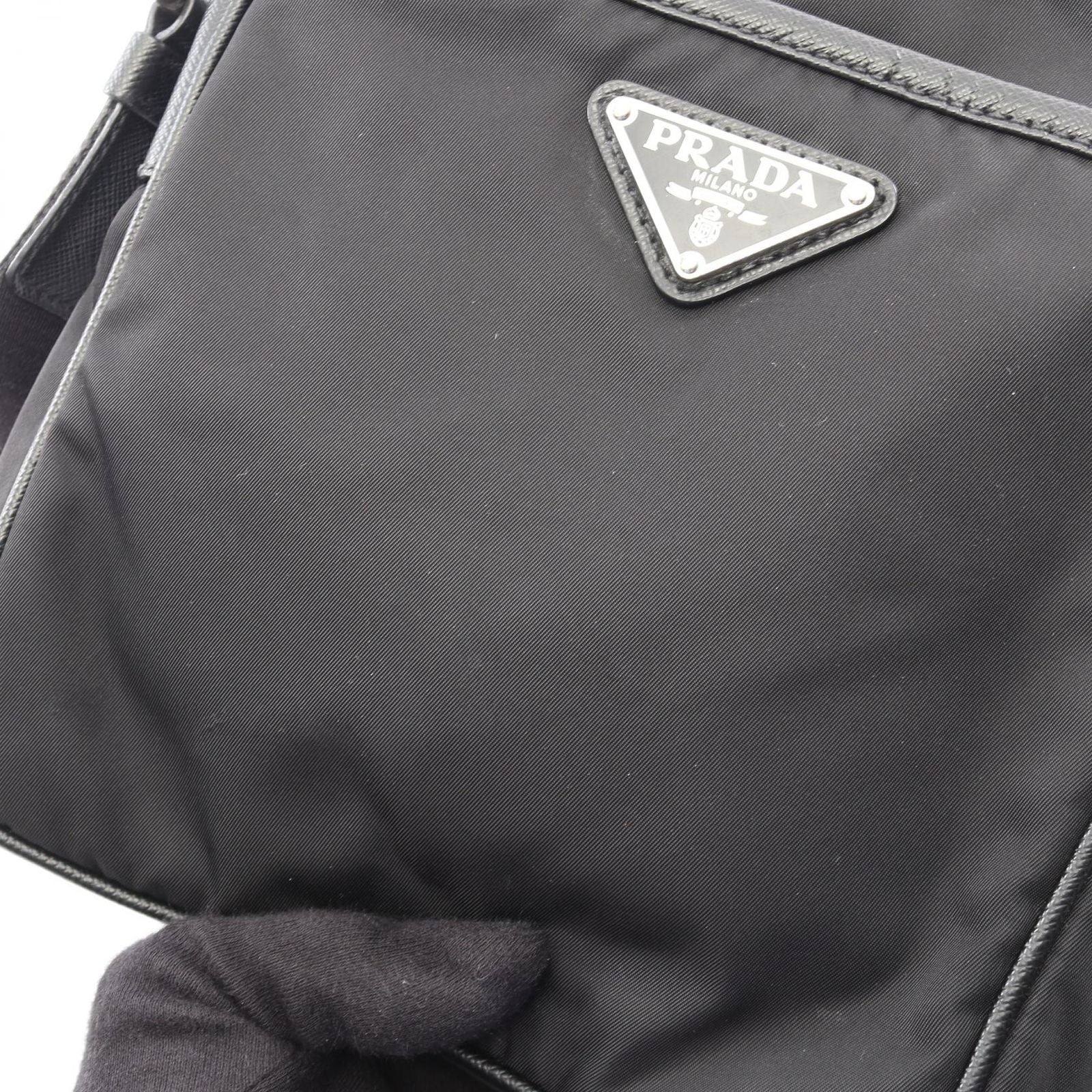 Prada Shoulder Bag Re-Nylon Black Nylon Saffiano Leather Triangle Logo — view 6