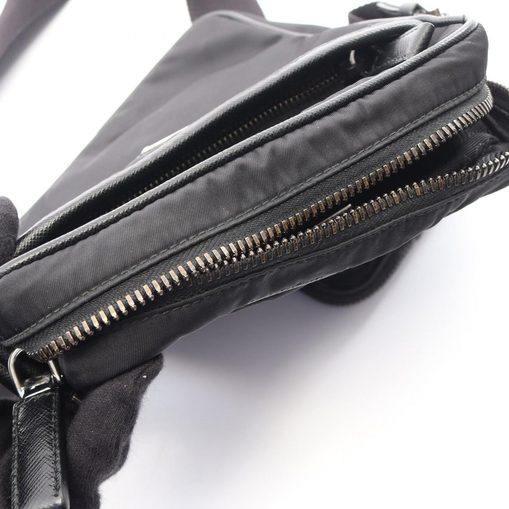 Prada Shoulder Bag Re-Nylon Black Nylon Saffiano Leather Triangle Logo — view 9