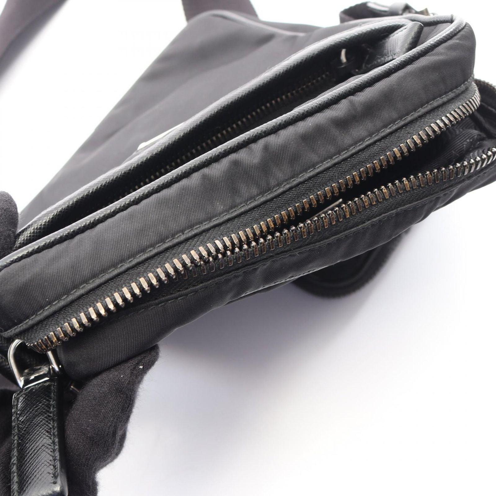 Prada Shoulder Bag Re-Nylon Black Nylon Saffiano Leather Triangle Logo — view 9