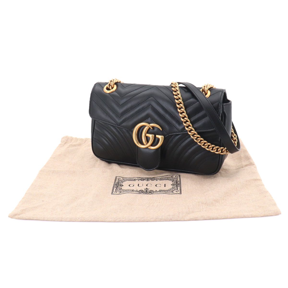 Gucci GG Marmont Shoulder Bag Leather Black Gold — view 2