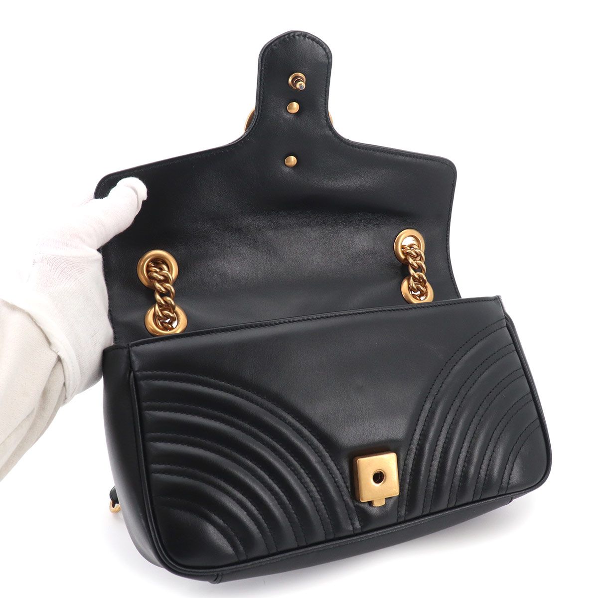 Gucci GG Marmont Shoulder Bag Leather Black Gold — view 8