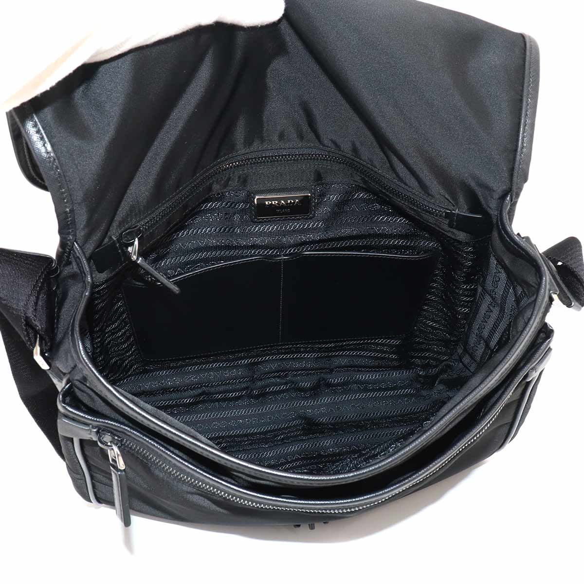 Prada Messenger Shoulder Bag Nylon Saffiano Leather Nero Black — view 7