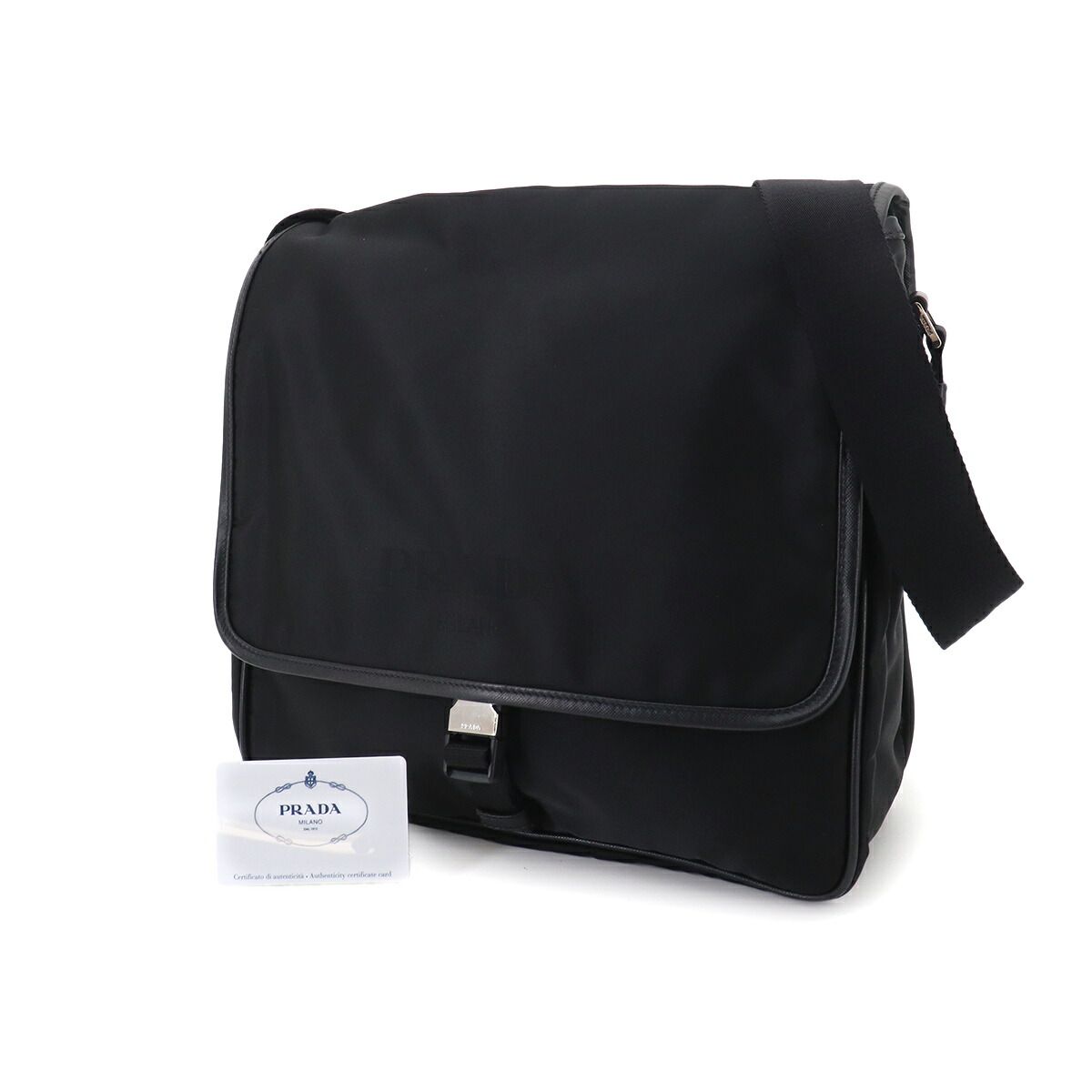 Prada Messenger Shoulder Bag Nylon Saffiano Leather Nero Black — view 2