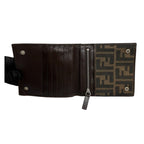 Fendi Zucca Brown Silver Canvas Leather Shoulder Bag Bifold