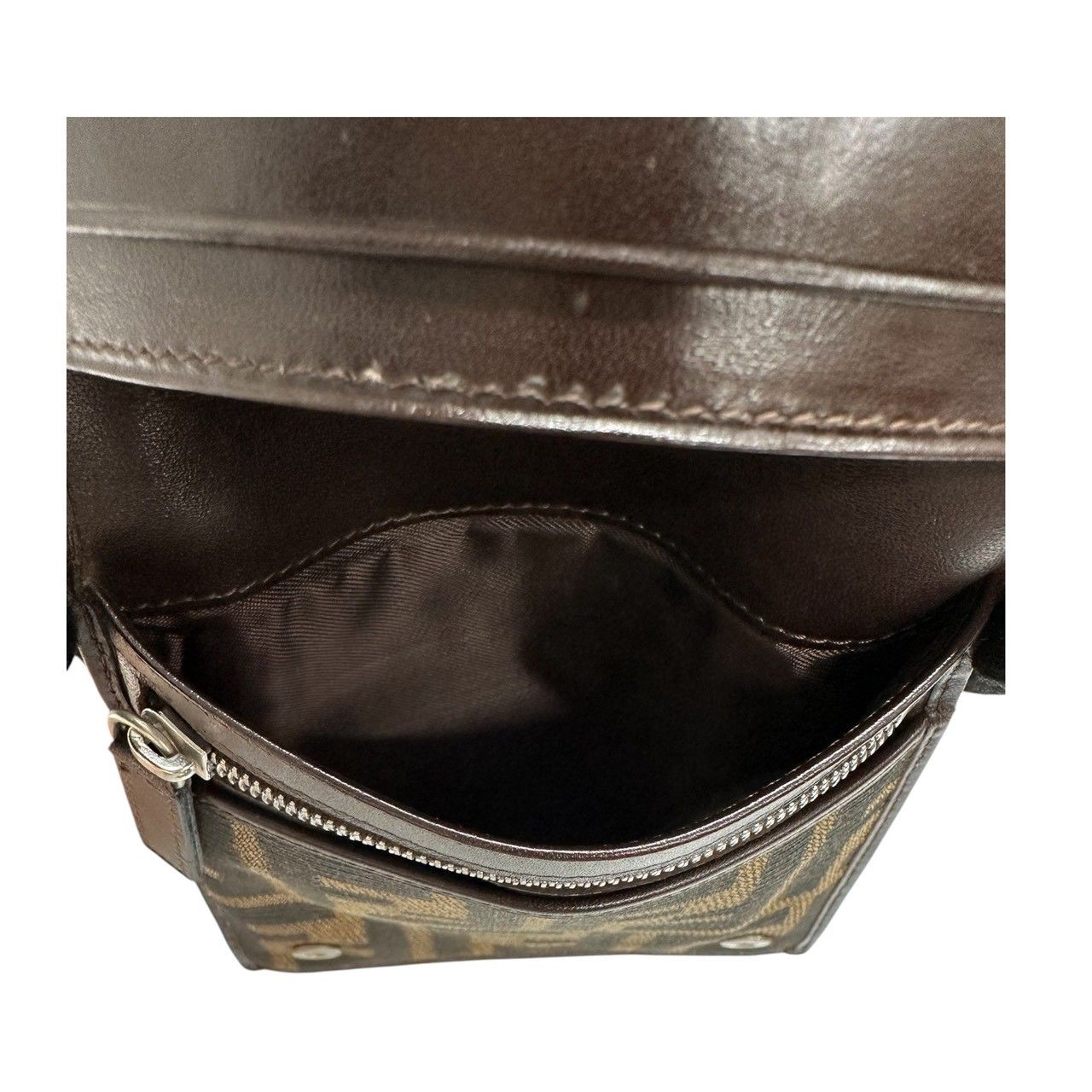 Fendi Zucca Brown Silver Canvas Leather Shoulder Bag Bifold