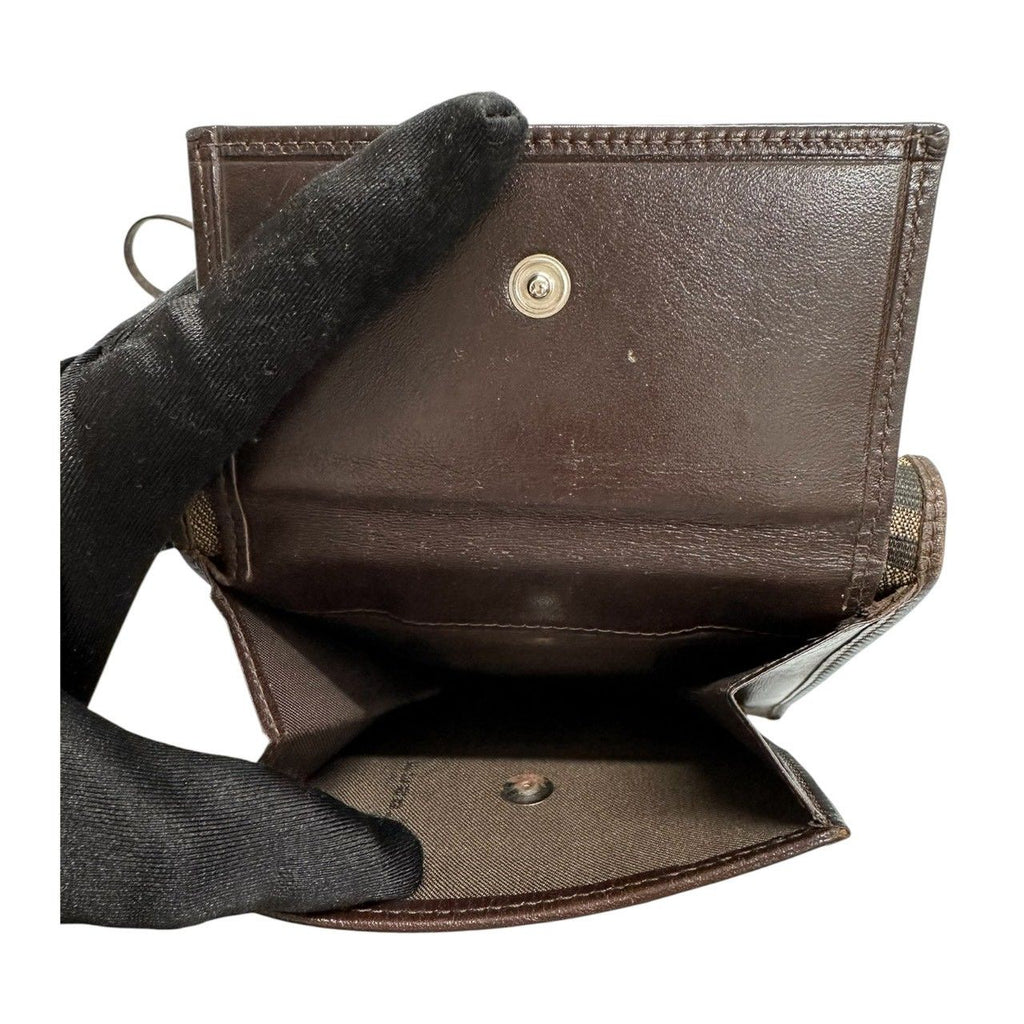 Fendi Zucca Brown Silver Canvas Leather Shoulder Bag Bifold