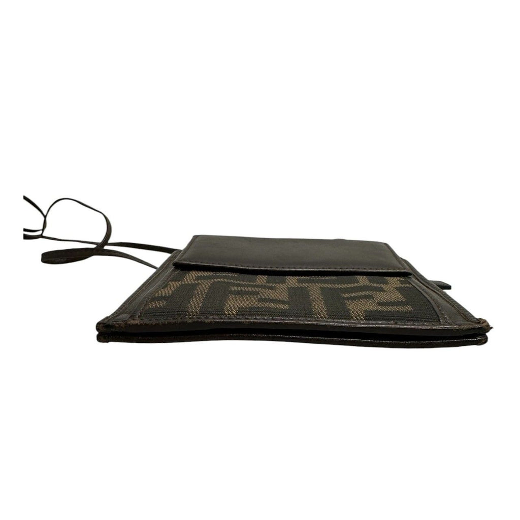 Fendi Zucca Brown Silver Canvas Leather Shoulder Bag Bifold