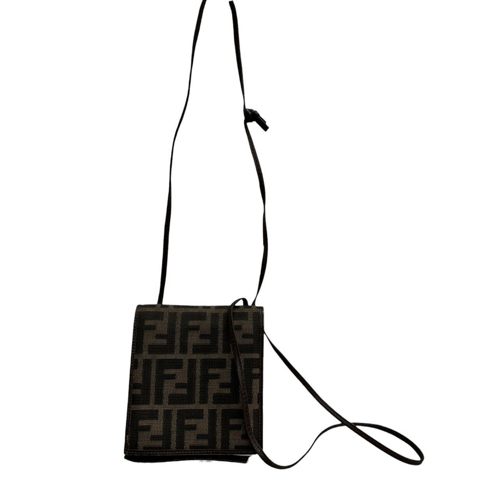 Fendi Zucca Brown Silver Canvas Leather Shoulder Bag Bifold