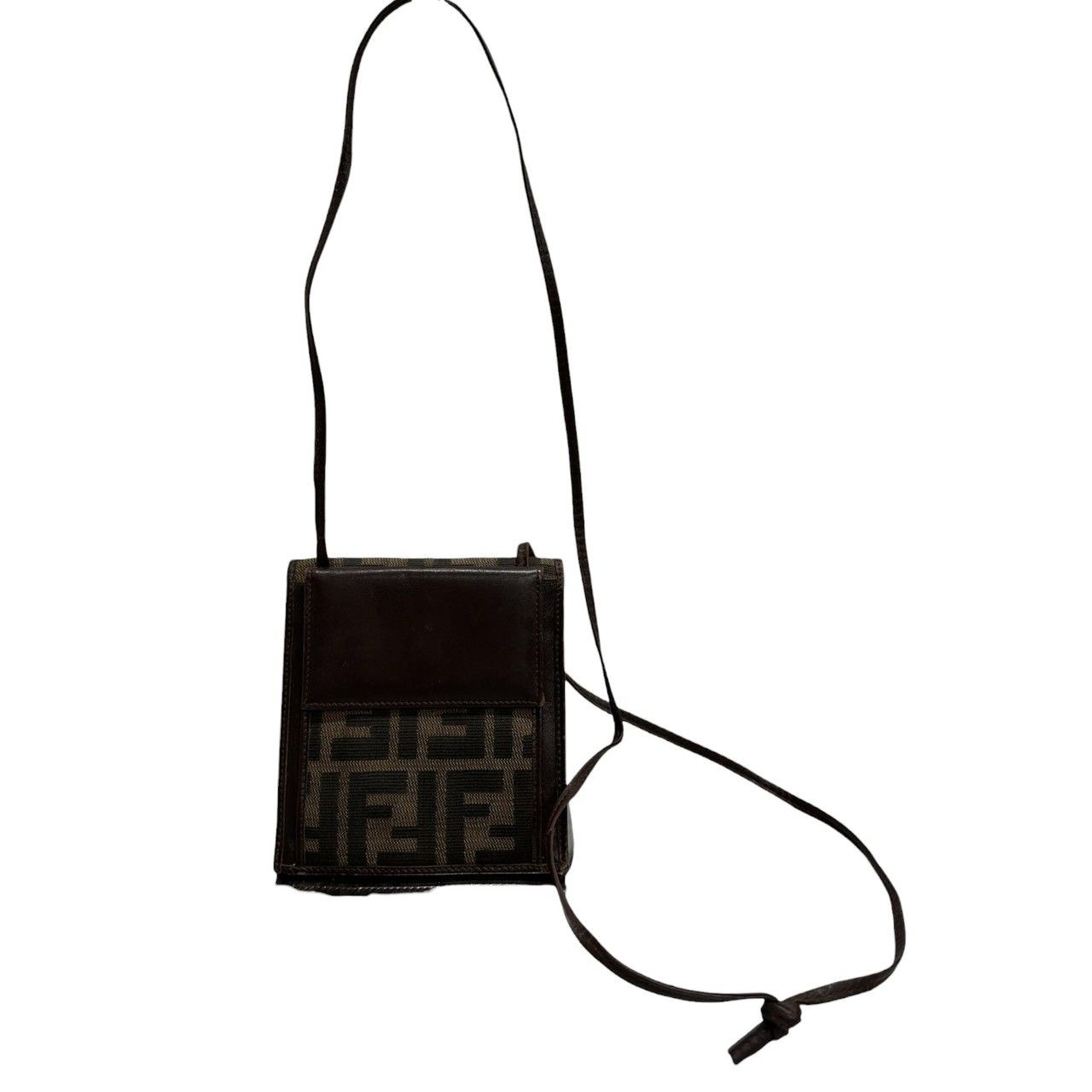Fendi Zucca Brown Silver Canvas Leather Shoulder Bag Bifold