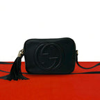 Gucci Soho Interlocking Leather Tassel Mini Shoulder Bag Pochette Black