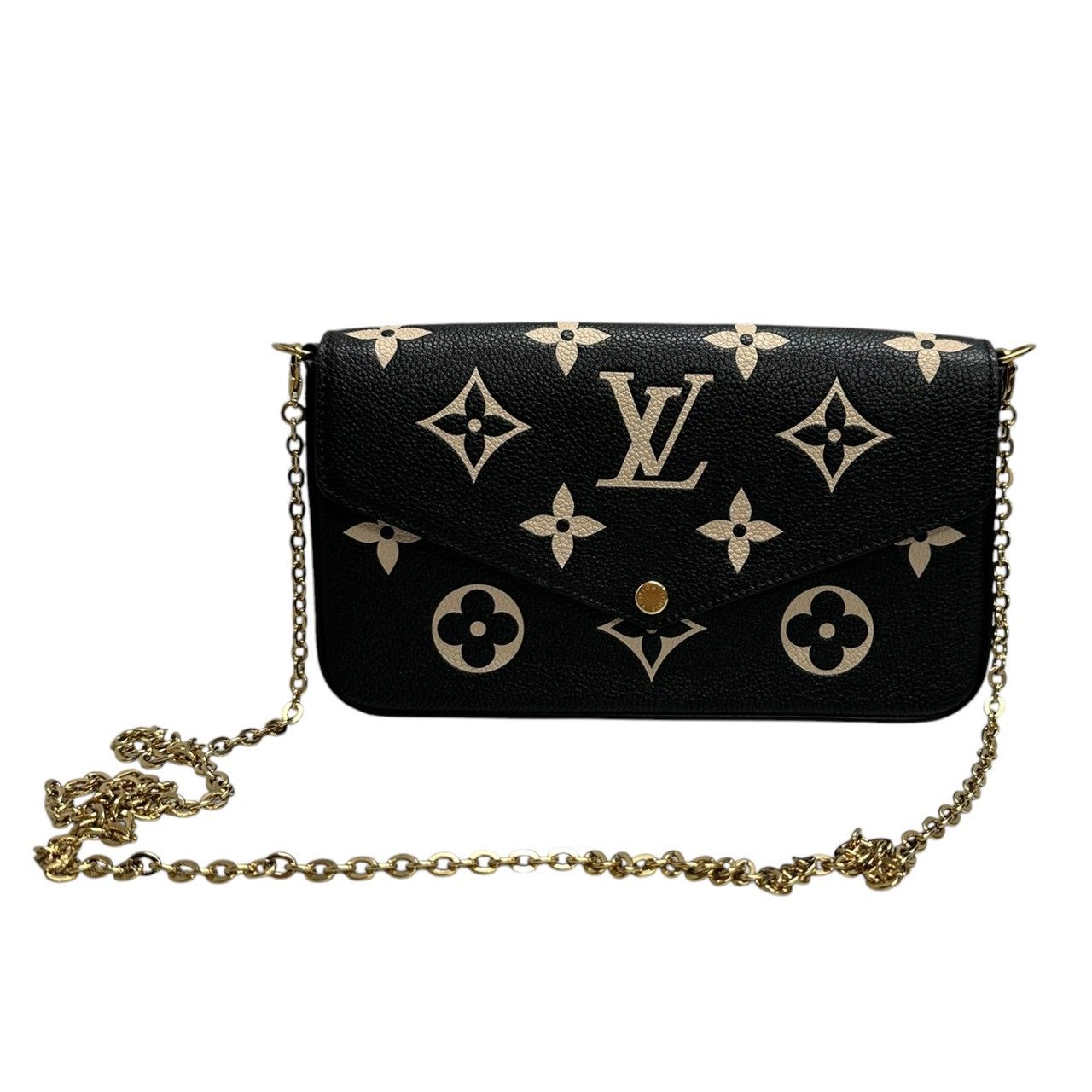 Louis Vuitton Monogram Empreinte Felicie Black Beige Gold Leather Shoulder