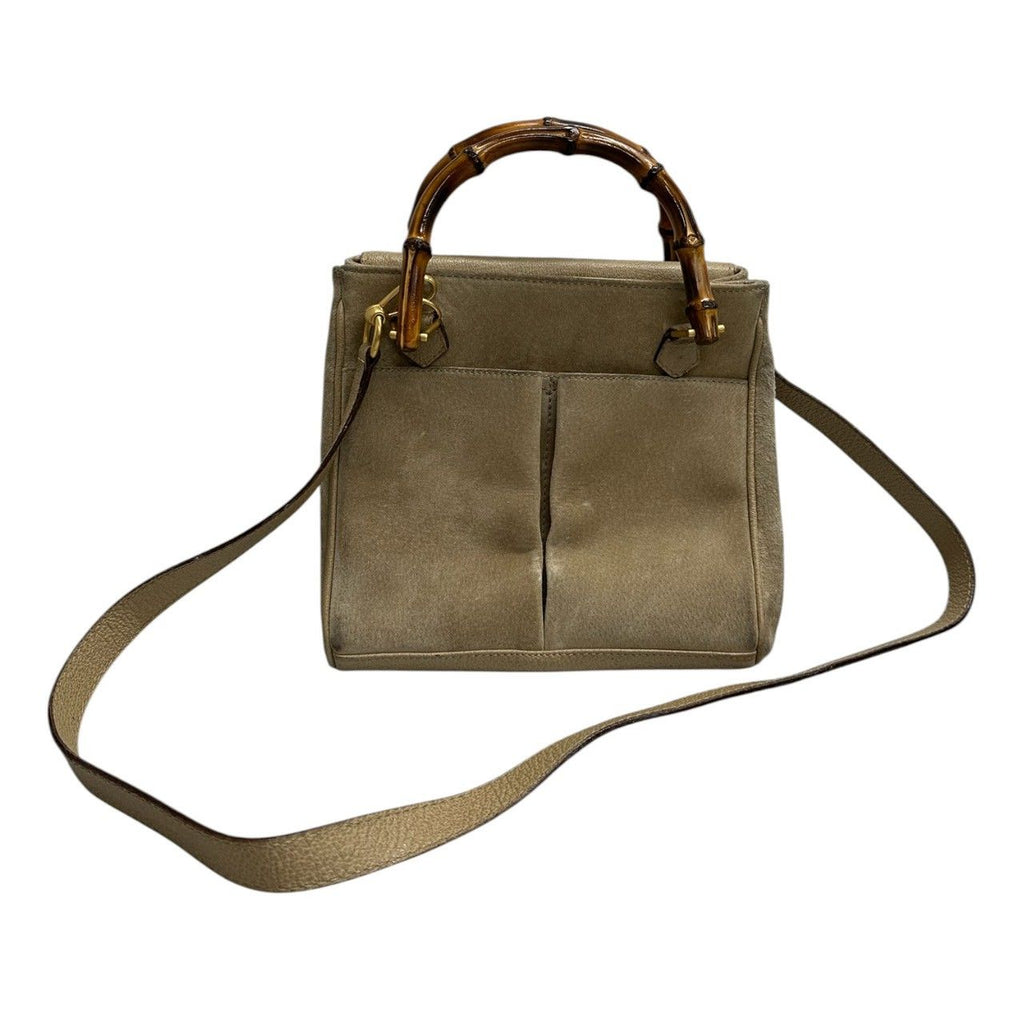 Gucci Vintage Bamboo Beige Gold Leather Shoulder