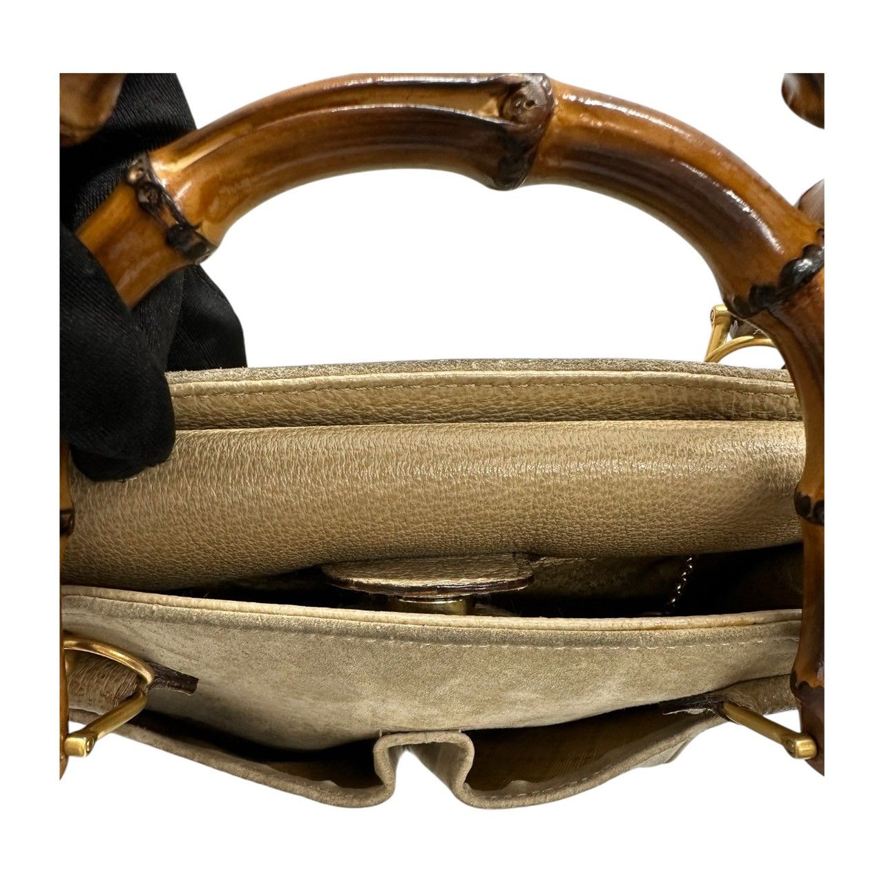 Gucci Vintage Bamboo Beige Gold Leather Shoulder — view 5