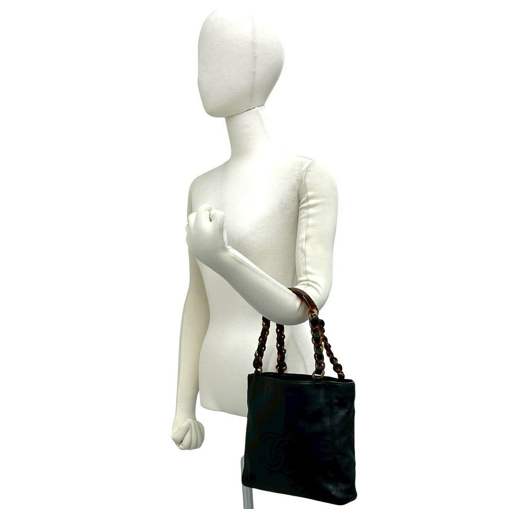 Chanel CC Logo Lambskin Leather Chain Handbag Black — view 2