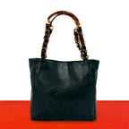Chanel CC Logo Lambskin Leather Chain Handbag Black