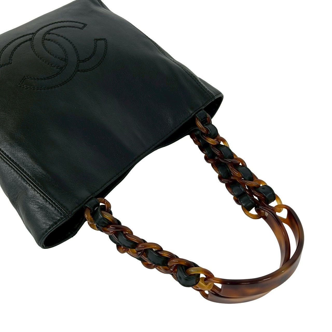 Chanel CC Logo Lambskin Leather Chain Handbag Black — view 4