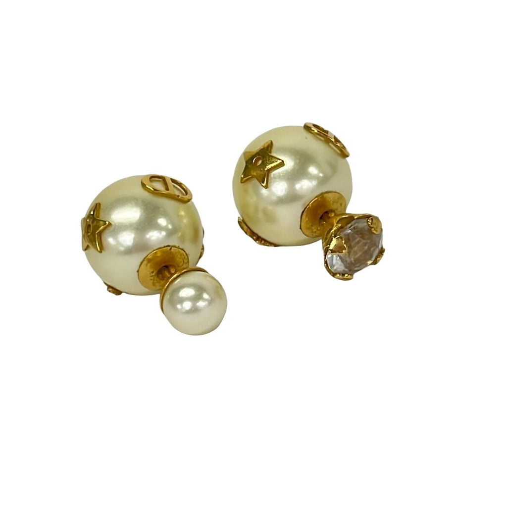 Dior Earrings Tribal White Gold Clear Hachi Clover Star CD Motif Visual