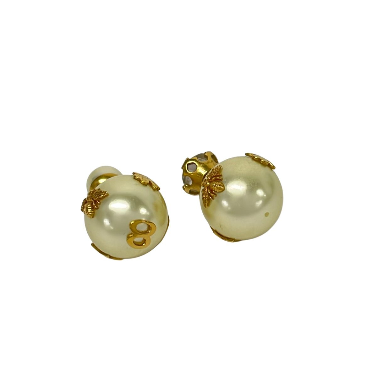 Dior Earrings Tribal White Gold Clear Hachi Clover Star CD Motif Visual — view 2
