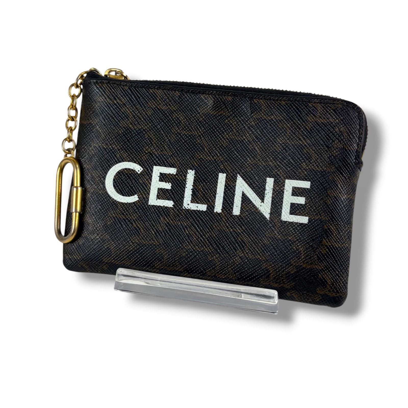 Celine Coin & Card Case Triomphe Canvas Mini Wallet Fragment Black Macadam — view 2