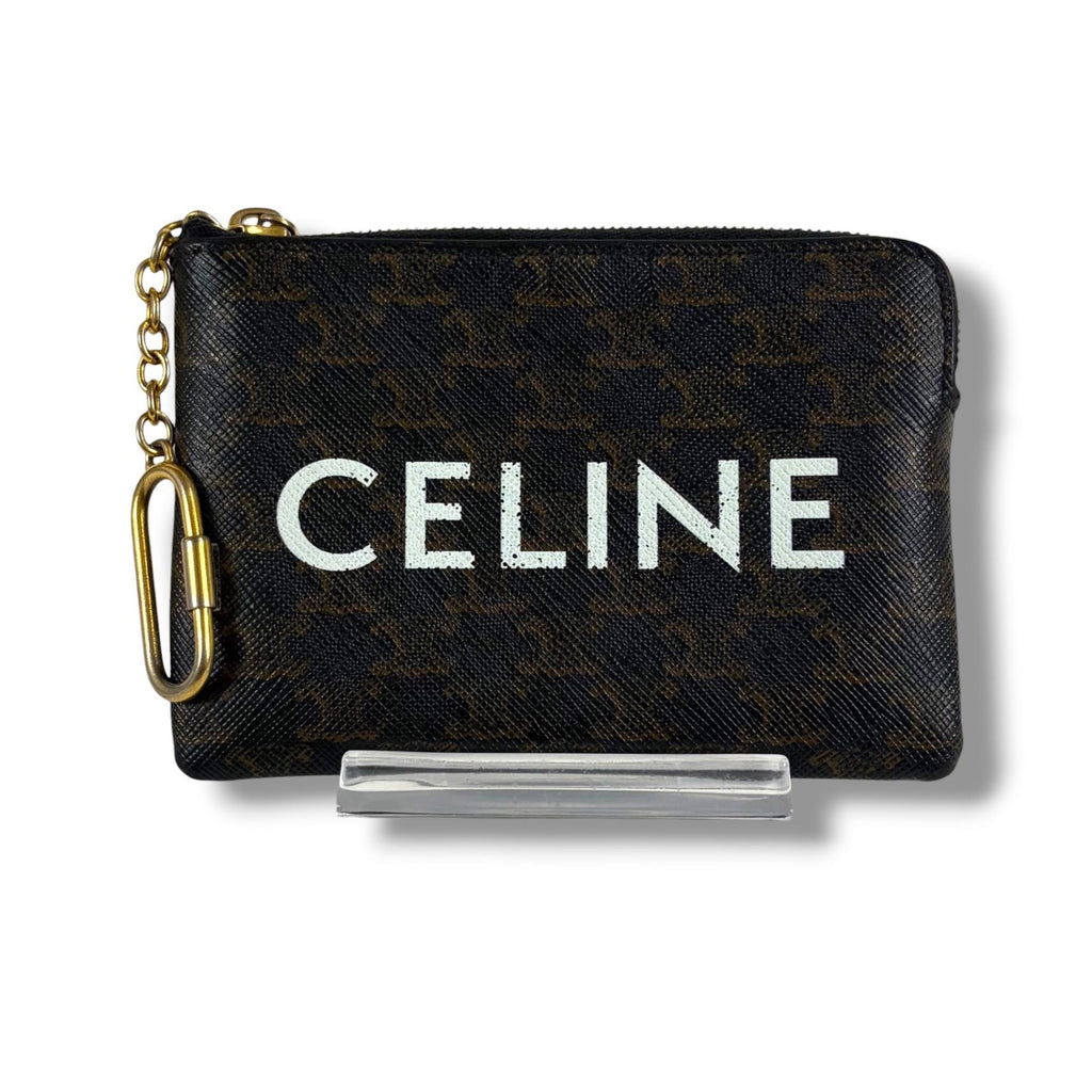 Celine Coin & Card Case Triomphe Canvas Mini Wallet Fragment Black Macadam — view 3