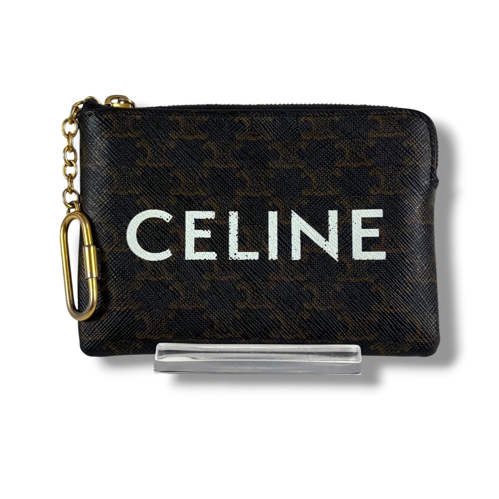 Celine Coin & Card Case Triomphe Canvas Mini Wallet Fragment Black Macadam — view 3