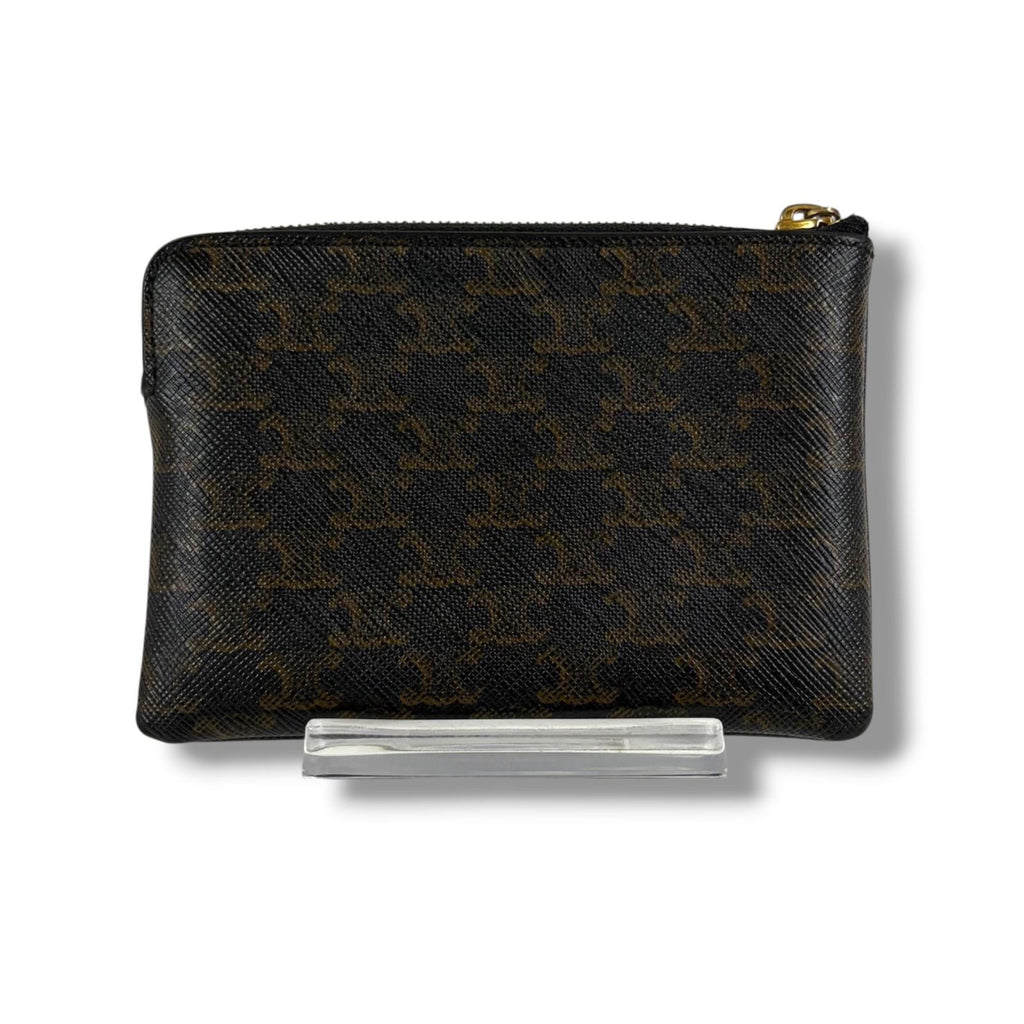 Celine Coin & Card Case Triomphe Canvas Mini Wallet Fragment Black Macadam — view 4