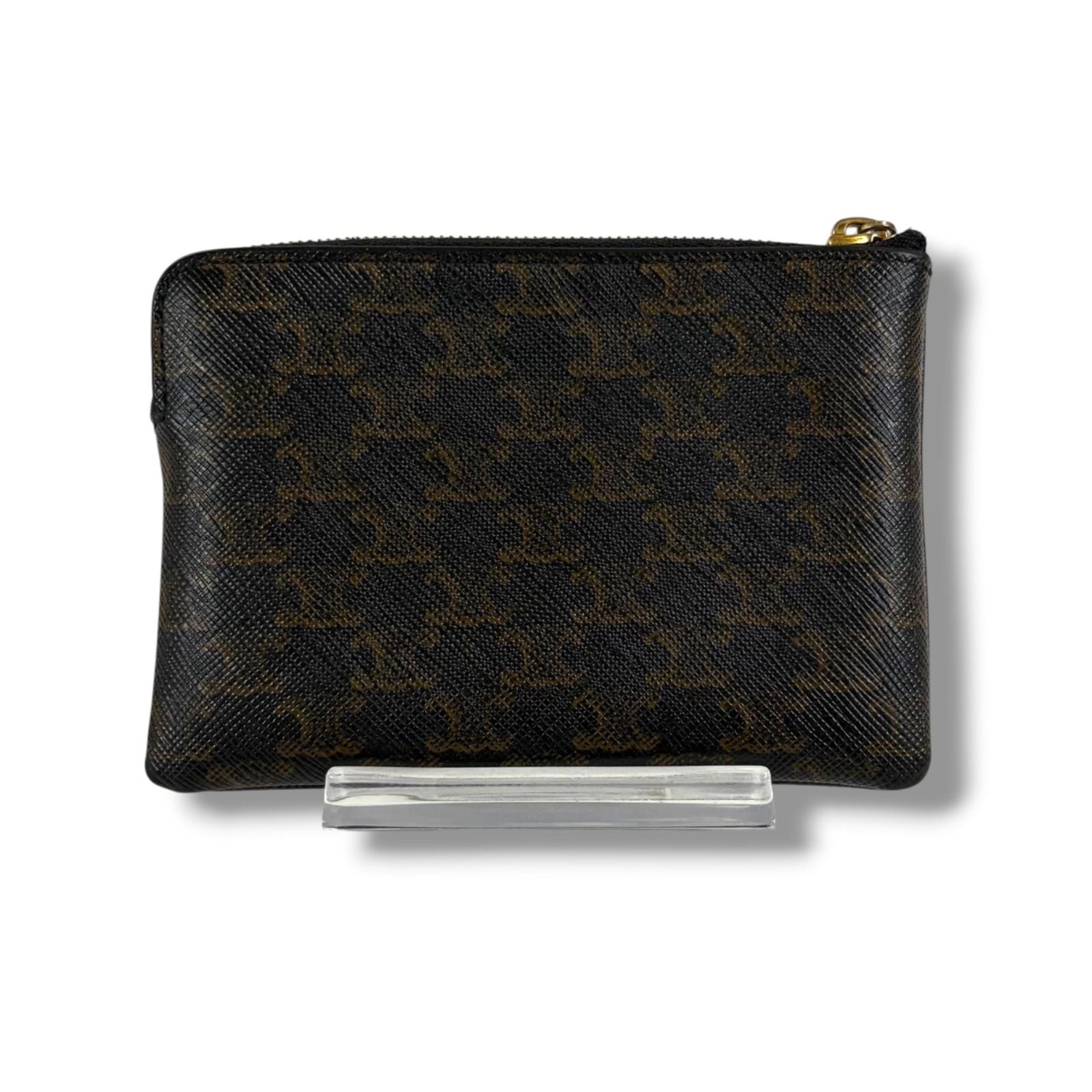 Celine Coin & Card Case Triomphe Canvas Mini Wallet Fragment Black Macadam — view 4