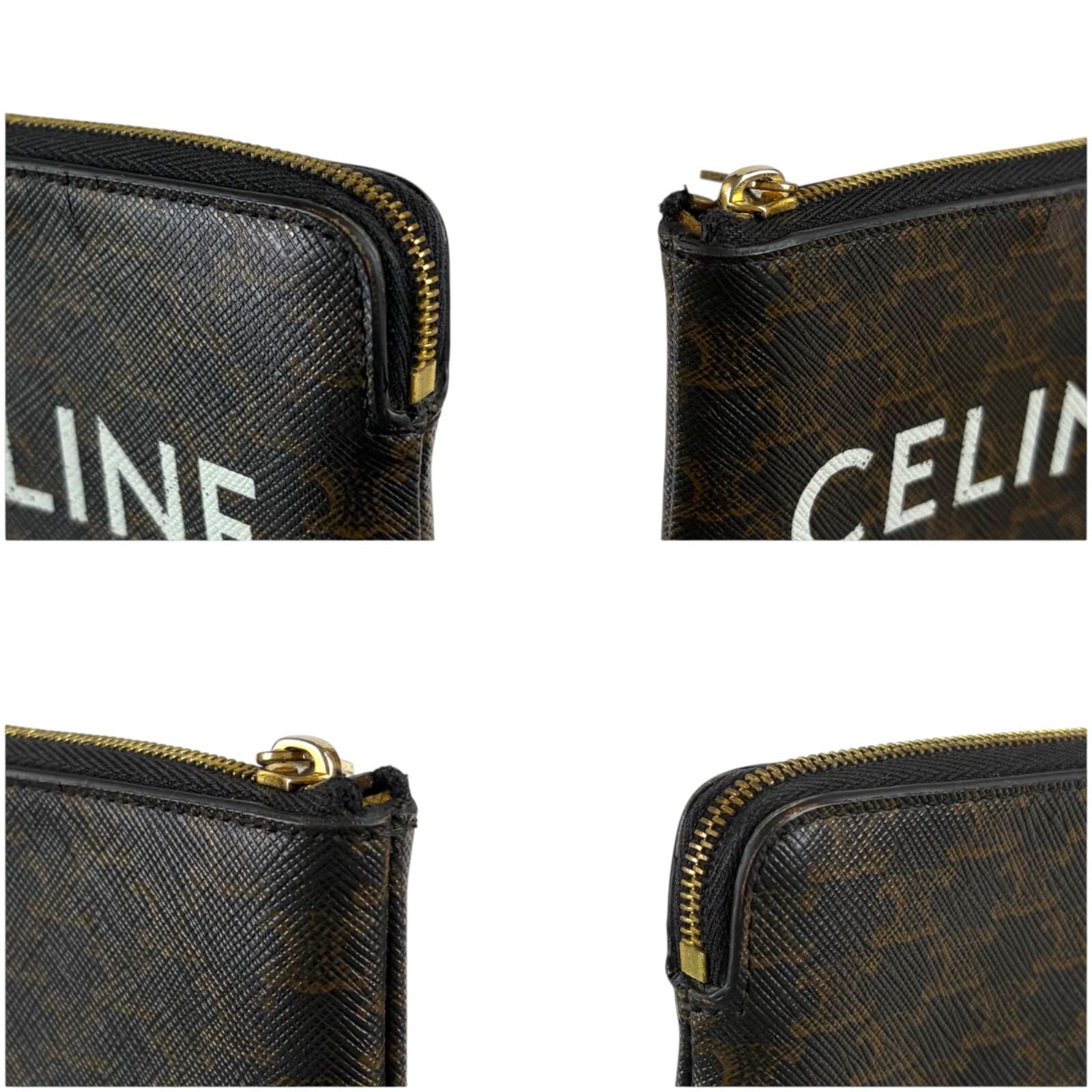 Celine Coin & Card Case Triomphe Canvas Mini Wallet Fragment Black Macadam — view 6