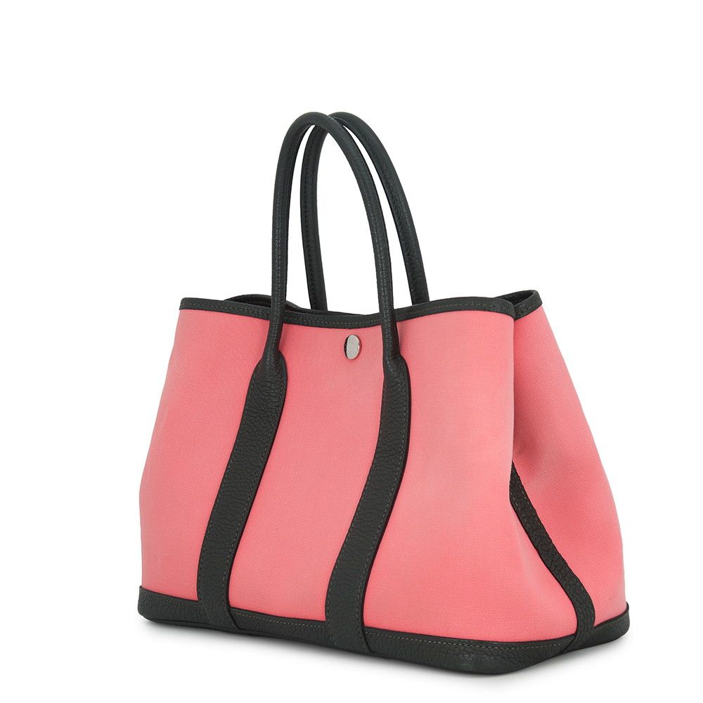 Hermes Tote Garden Party TPM Rose Azare Vert Fonce Silver Toile Officier Negonda — view 2
