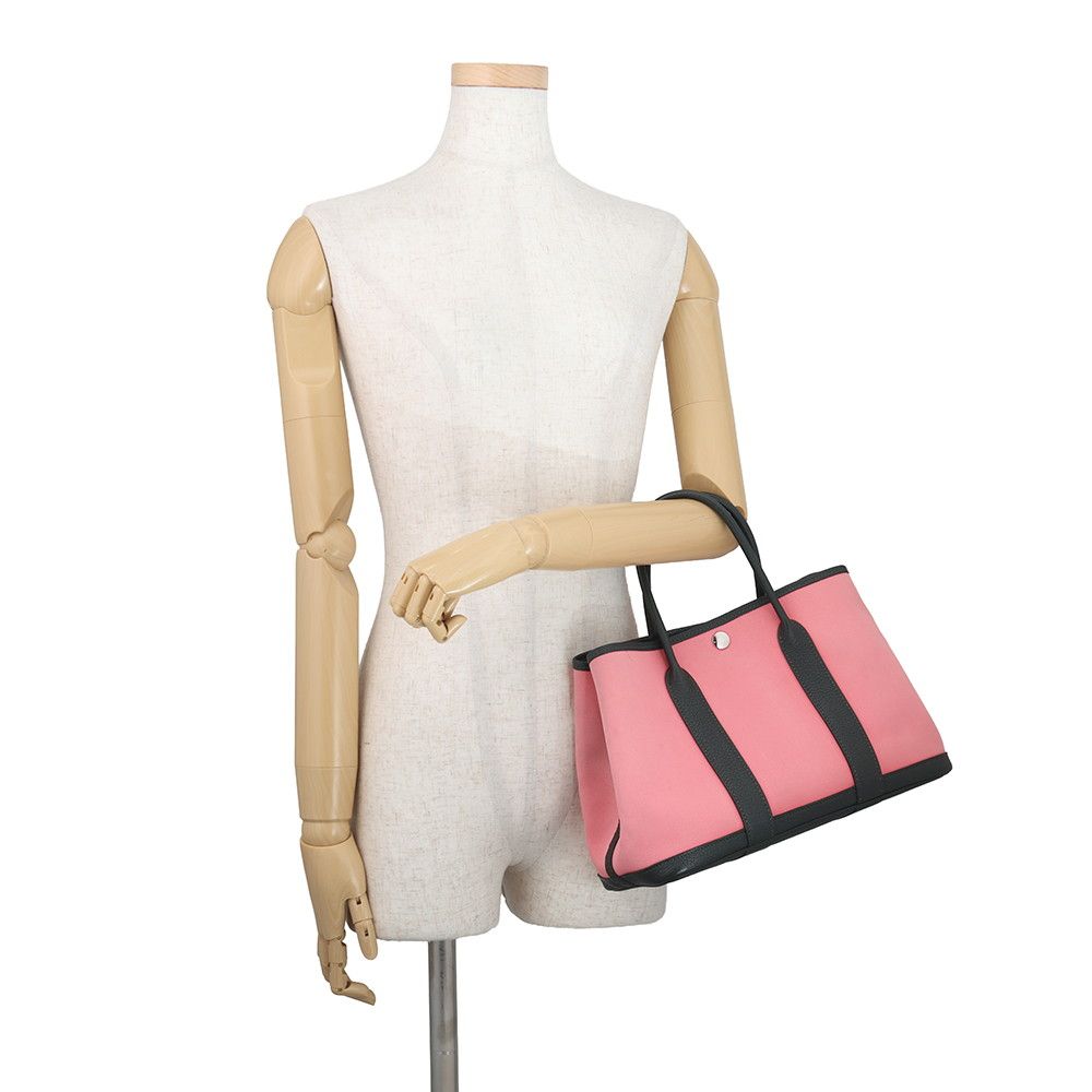 Hermes Tote Garden Party TPM Rose Azare Vert Fonce Silver Toile Officier Negonda — view 4