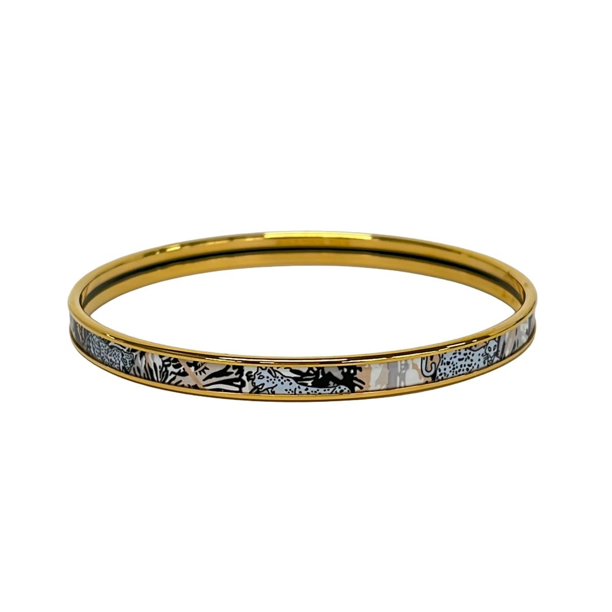 Hermes Bangle Enamel Gold Light Blue Multi Jungle Camouflage Leopard Bracelet — view 3
