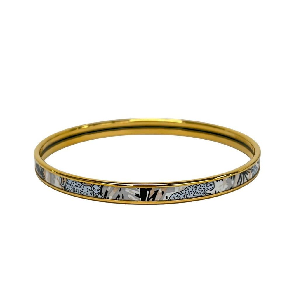 Hermes Bangle Enamel Gold Light Blue Multi Jungle Camouflage Leopard Bracelet — view 2