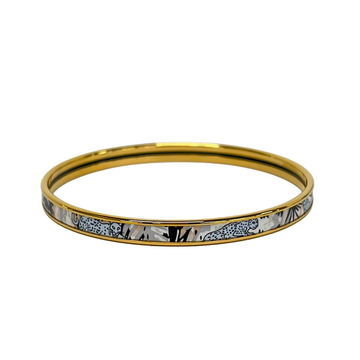 Hermes Bangle Enamel Gold Light Blue Multi Jungle Camouflage Leopard Bracelet — view 2