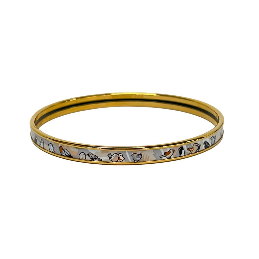 Hermes Bangle Enamel Gold Ivory Multi Bird Jungle Camouflage Bracelet — view 3